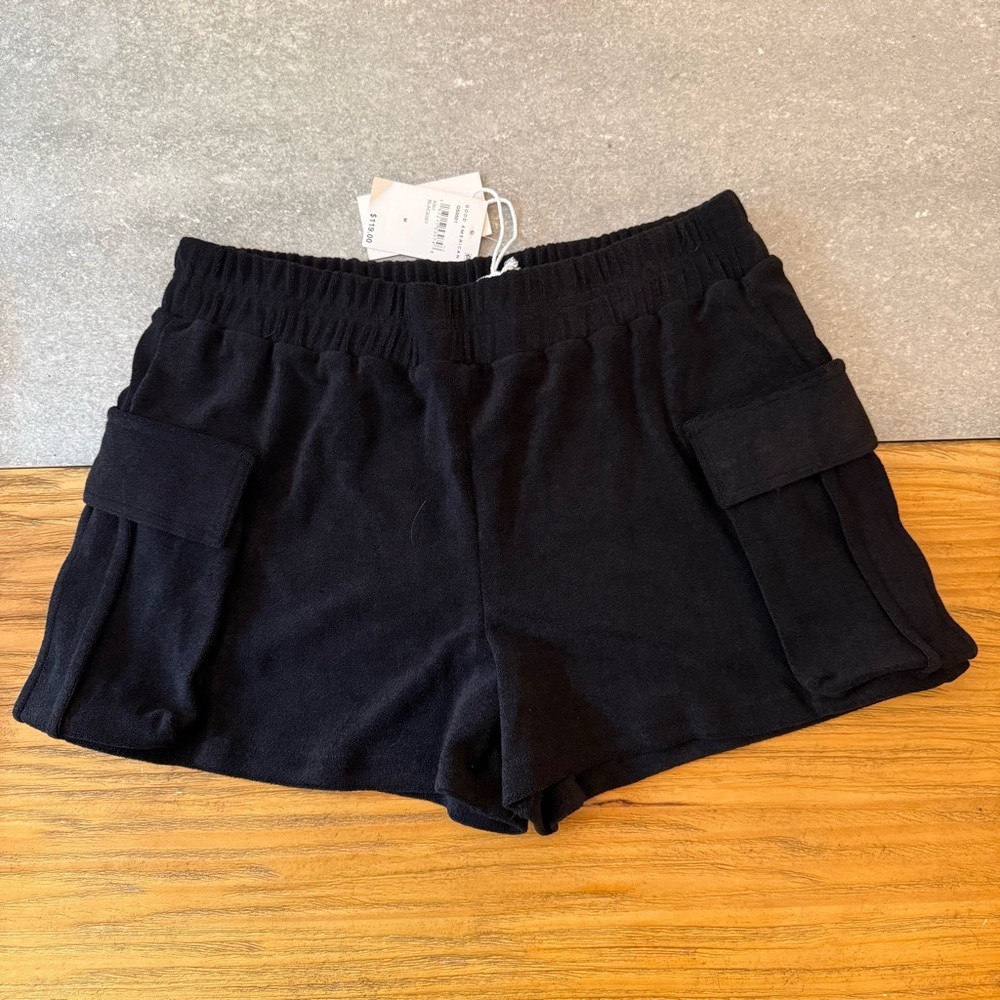 NWT Good American Terry Cargo Shorts Black Size Medium - Picture 4 of 6